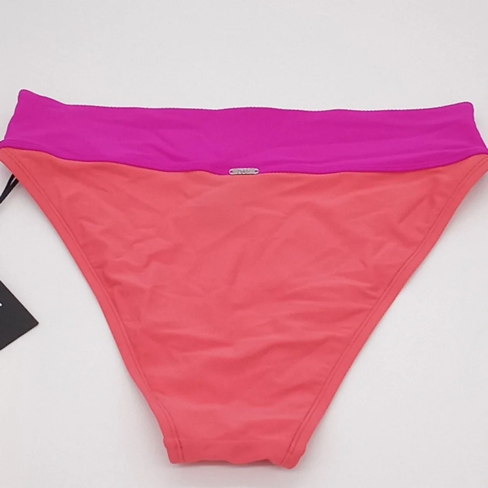 DKNY Colorblocked High-Waisted Bikini Bottoms Punch Pink XL